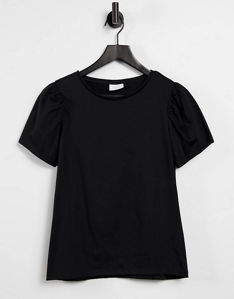 Vila puff sleeve T-shirt in black